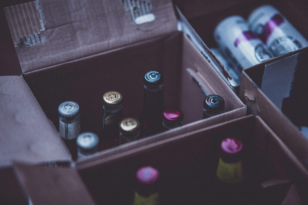 Beer bottles in boxes ready for bespoke beverages fulfilment